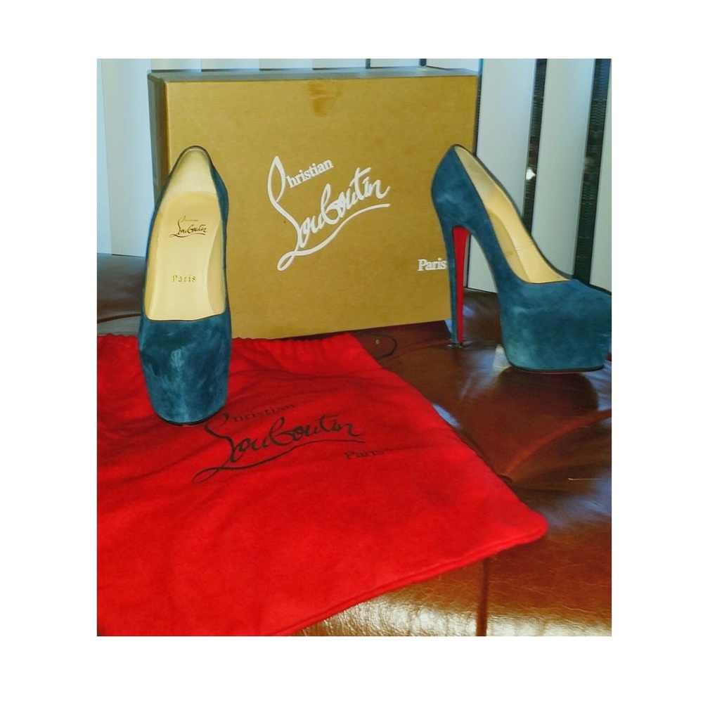 Christian Louboutin suede blue platform stilettos